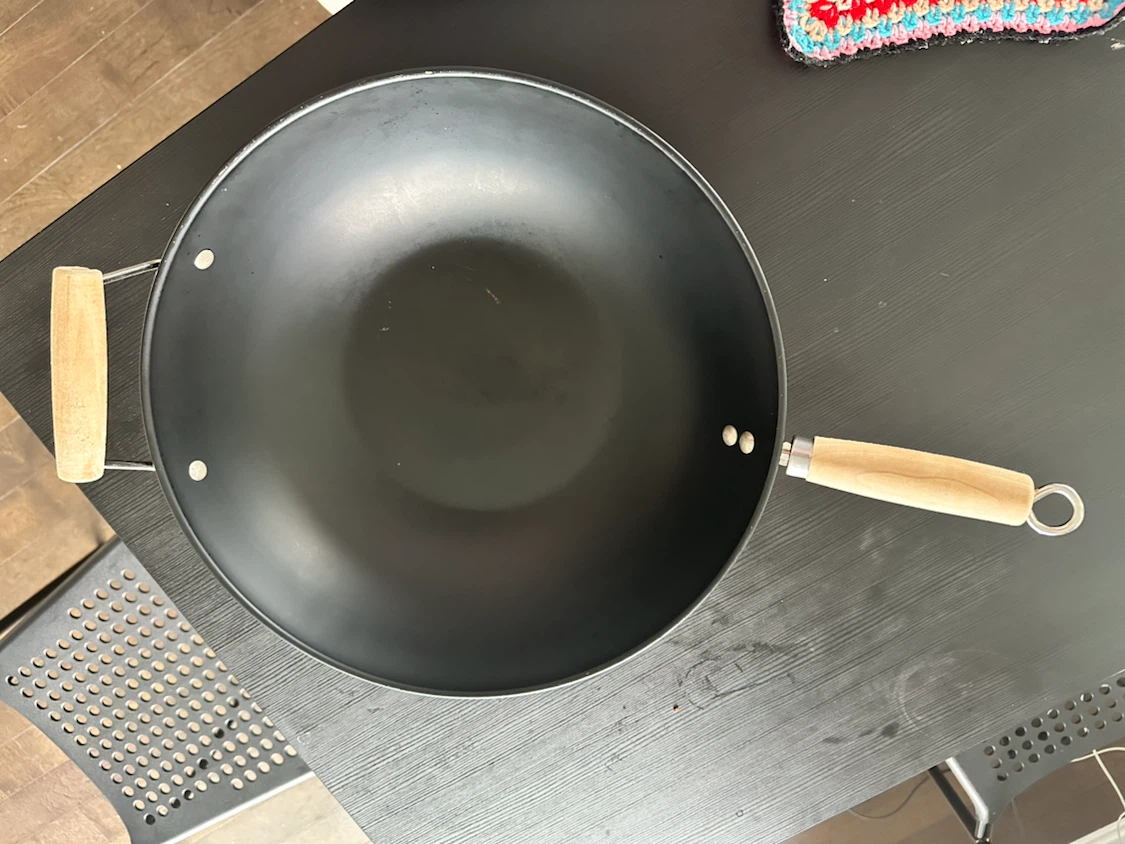 Black Steel Wok with Wooden Handles - photo 2