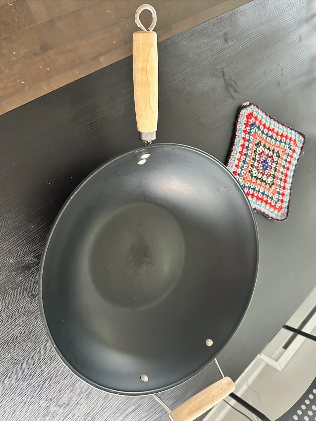 Black Steel Wok with Wooden Handles - photo 3