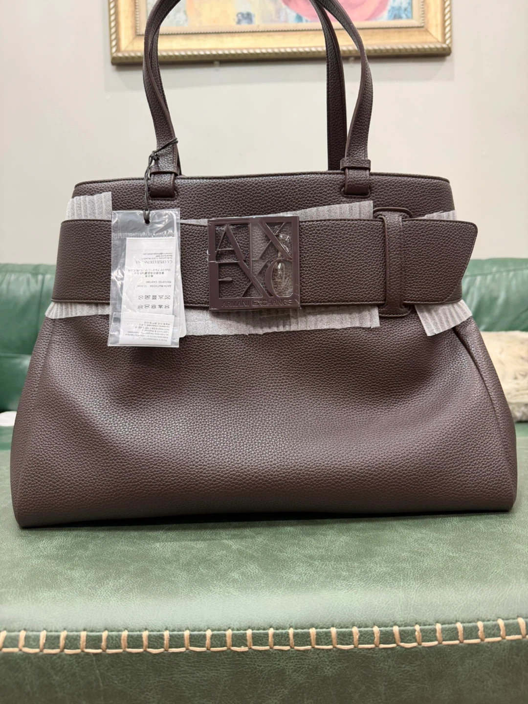 Armani Exchange Brown Pebbled Leather Tote Bag
