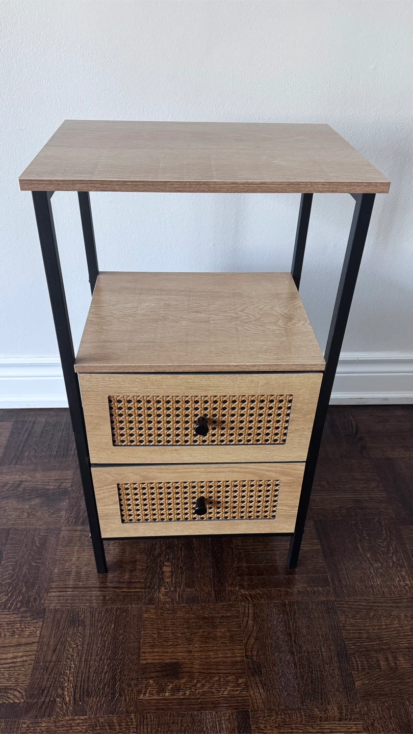 DOVAMY Rattan Nightstand with 2 Drawers – Beige