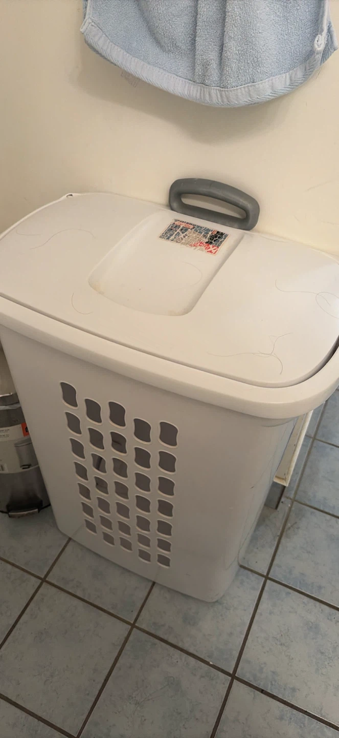 White Plastic Laundry Hamper with Lid - photo 2