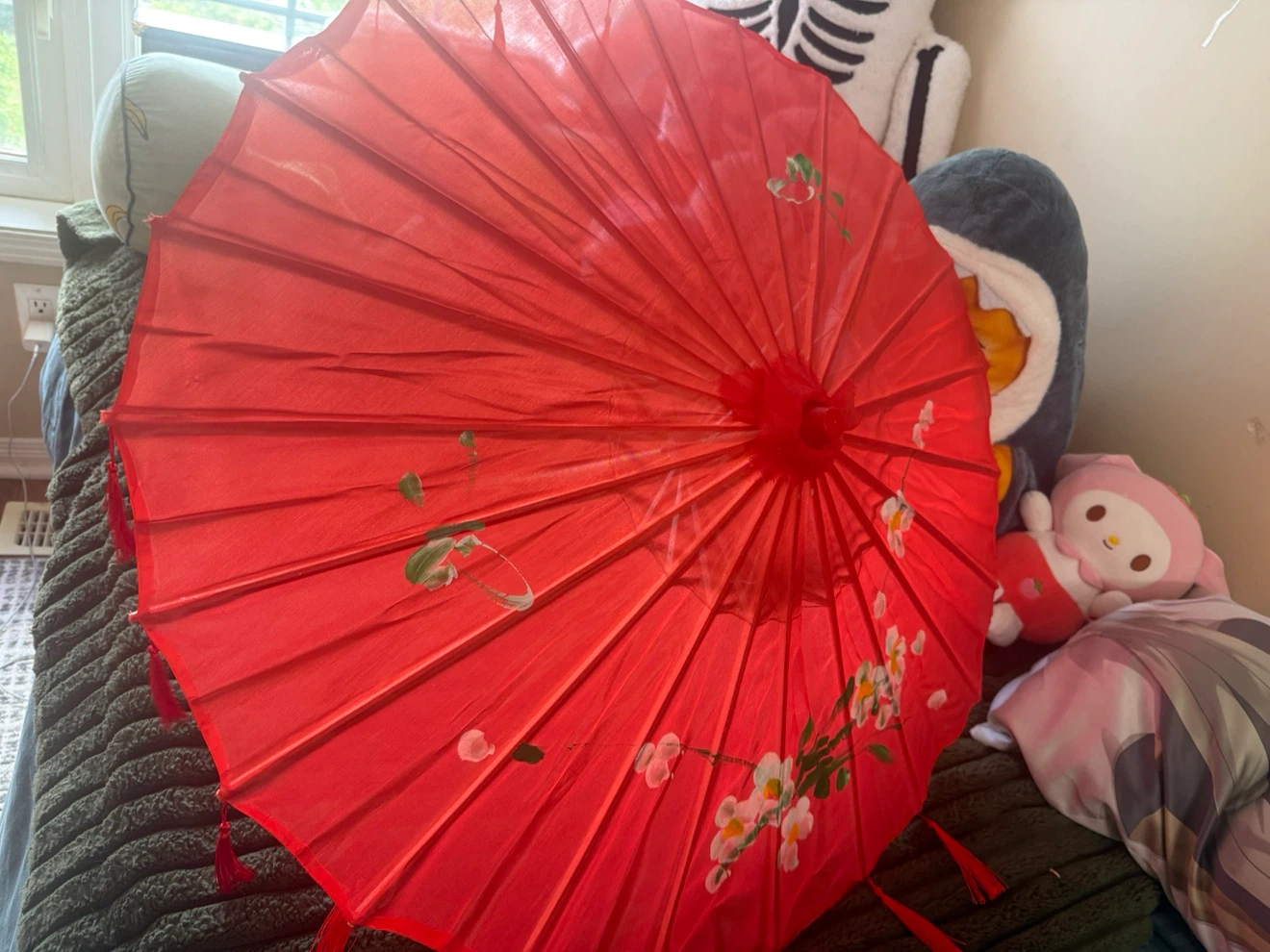 Red Paper Parasol with Floral Design - photo 2
