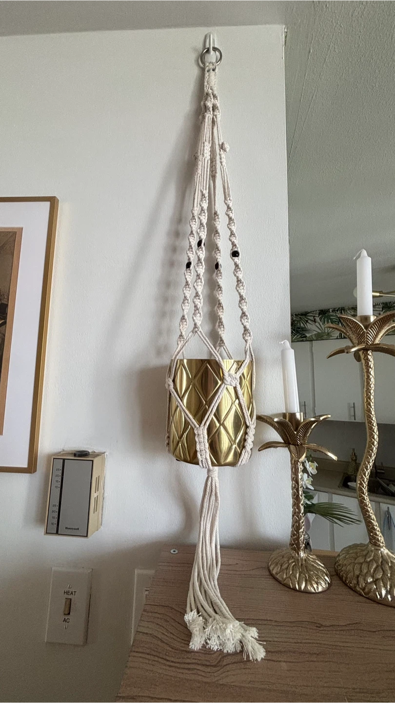 MOVING - Macrame Plant Hanger with Gold Pot