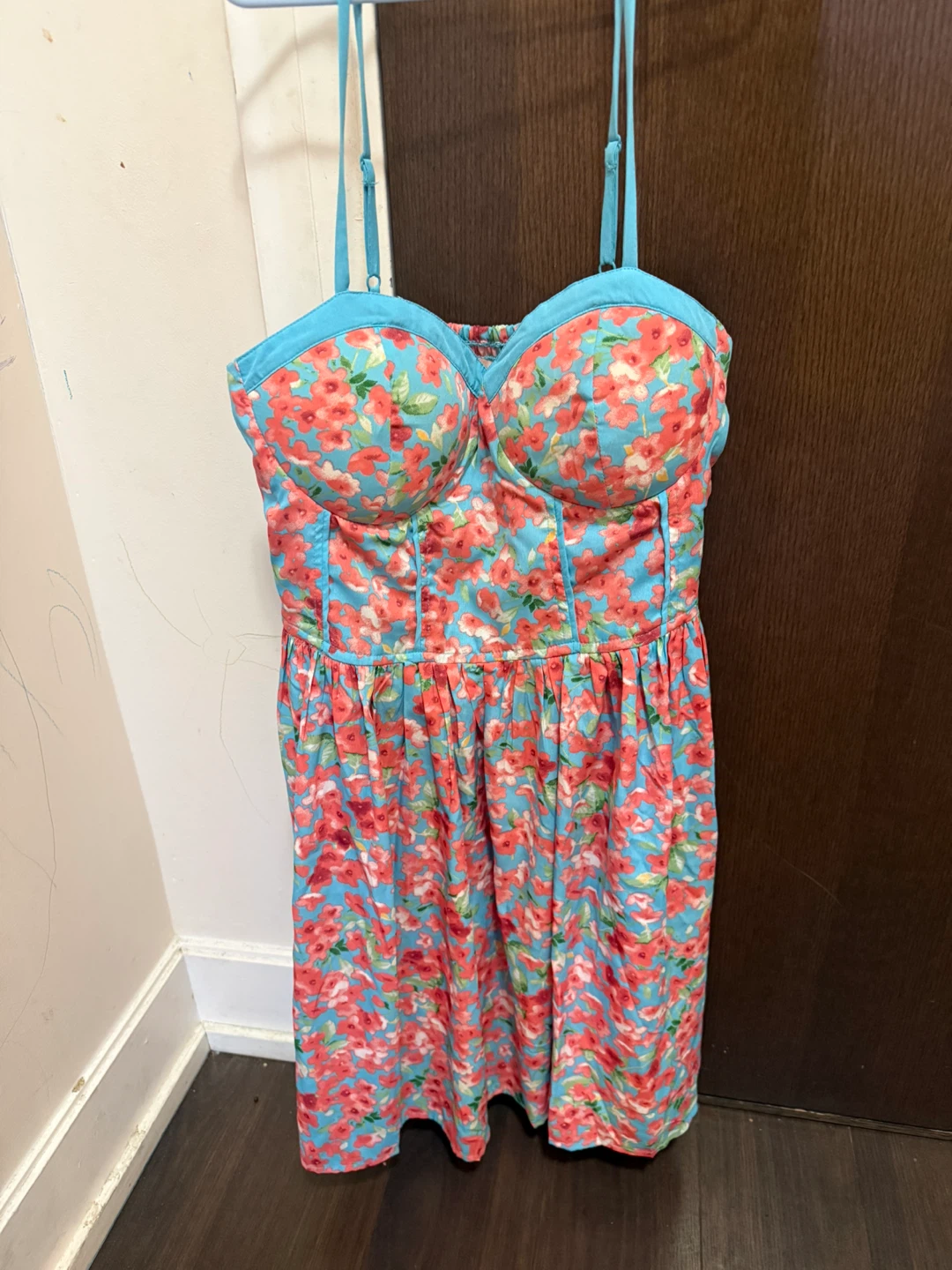 Blue Floral Print Strappy Dress-brand new