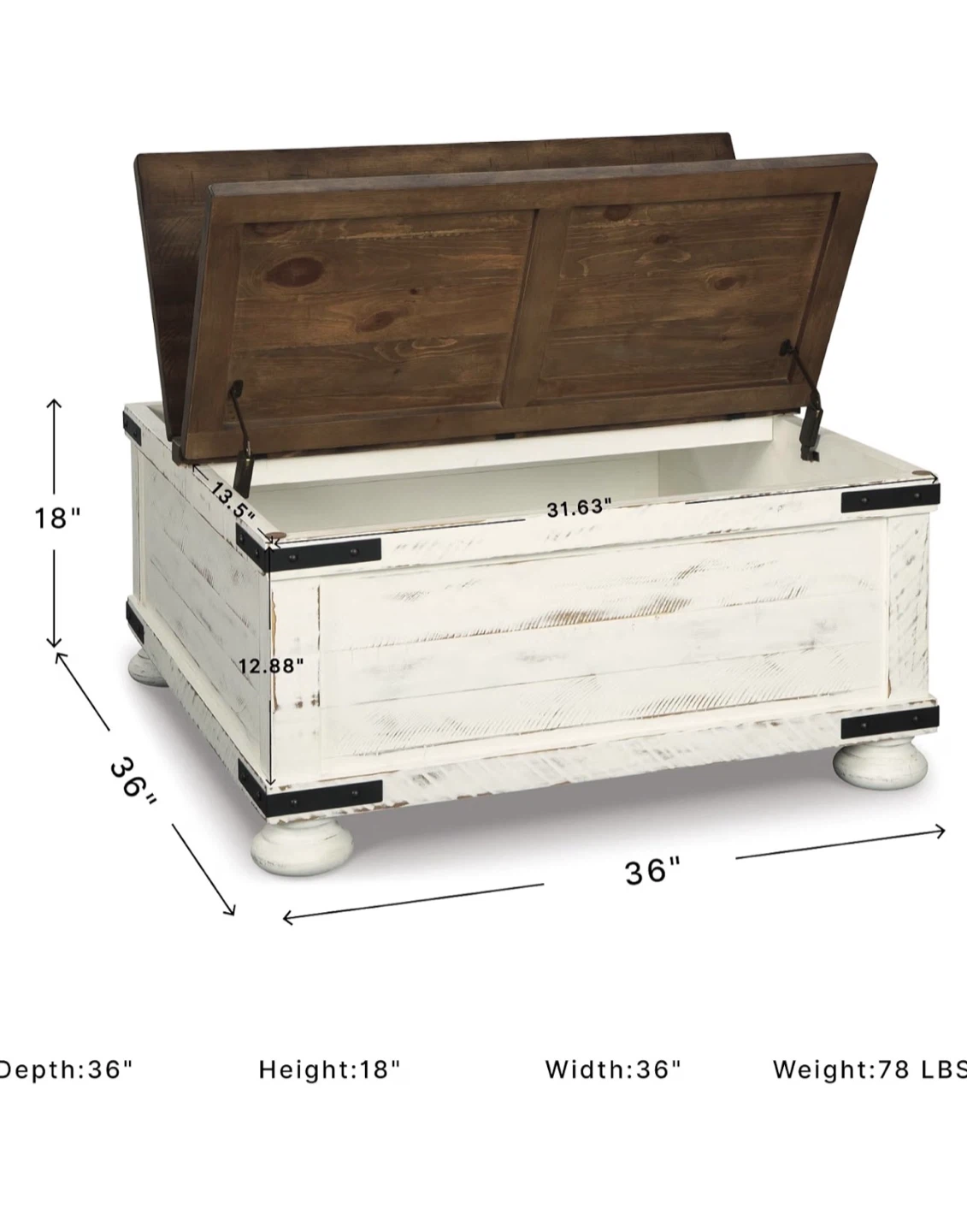 Ashley Farmhouse Lift-Top Coffee Table with Storage – Like New - photo 3