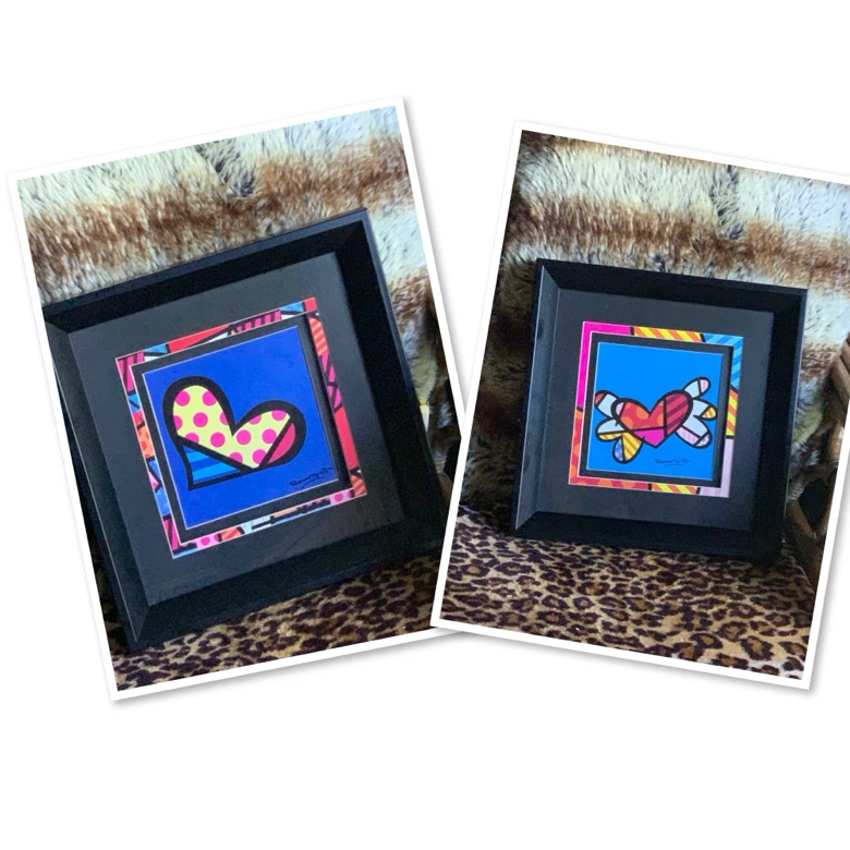 X2 Romero Britto Framed Heart Art Prints