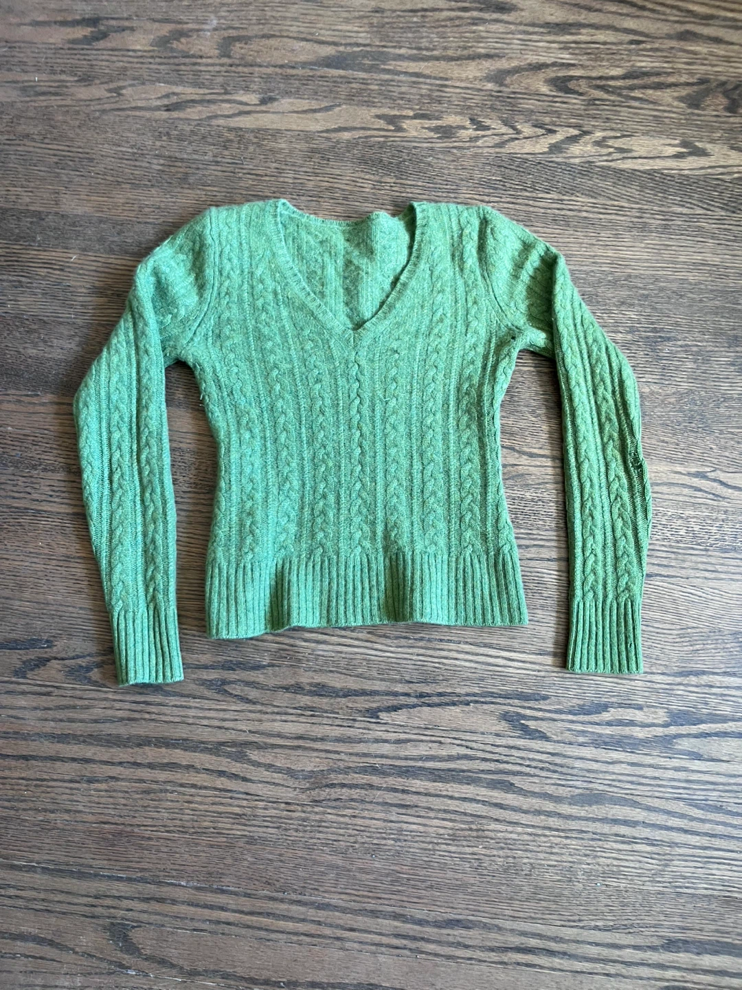 Green Cable Knit V-Neck Sweater