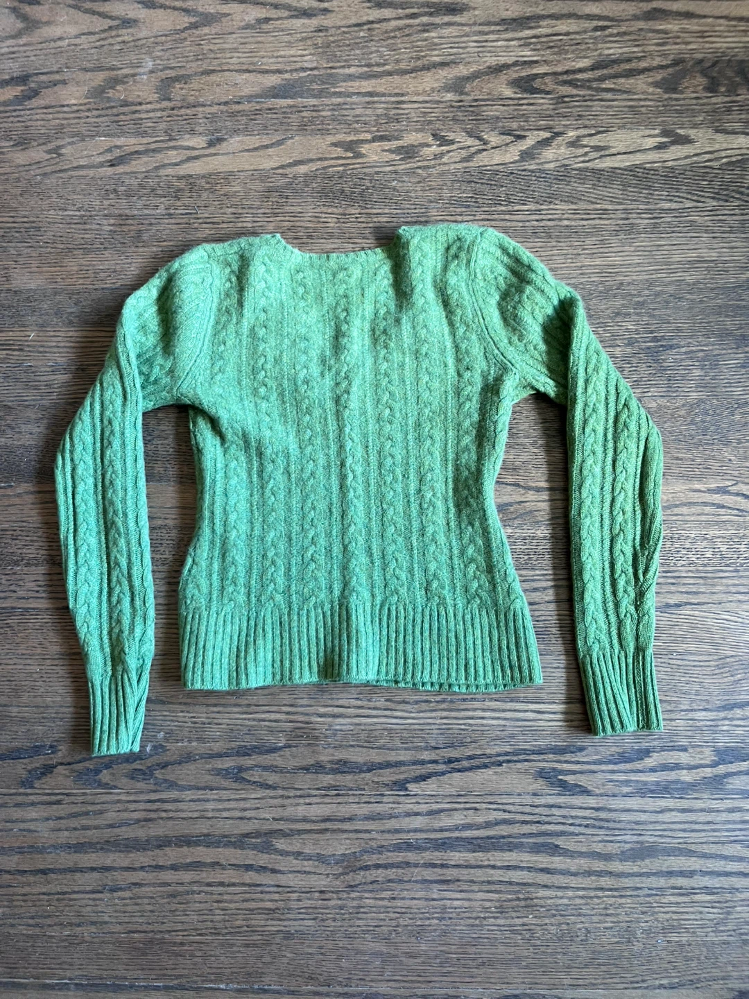 Green Cable Knit V-Neck Sweater - photo 2