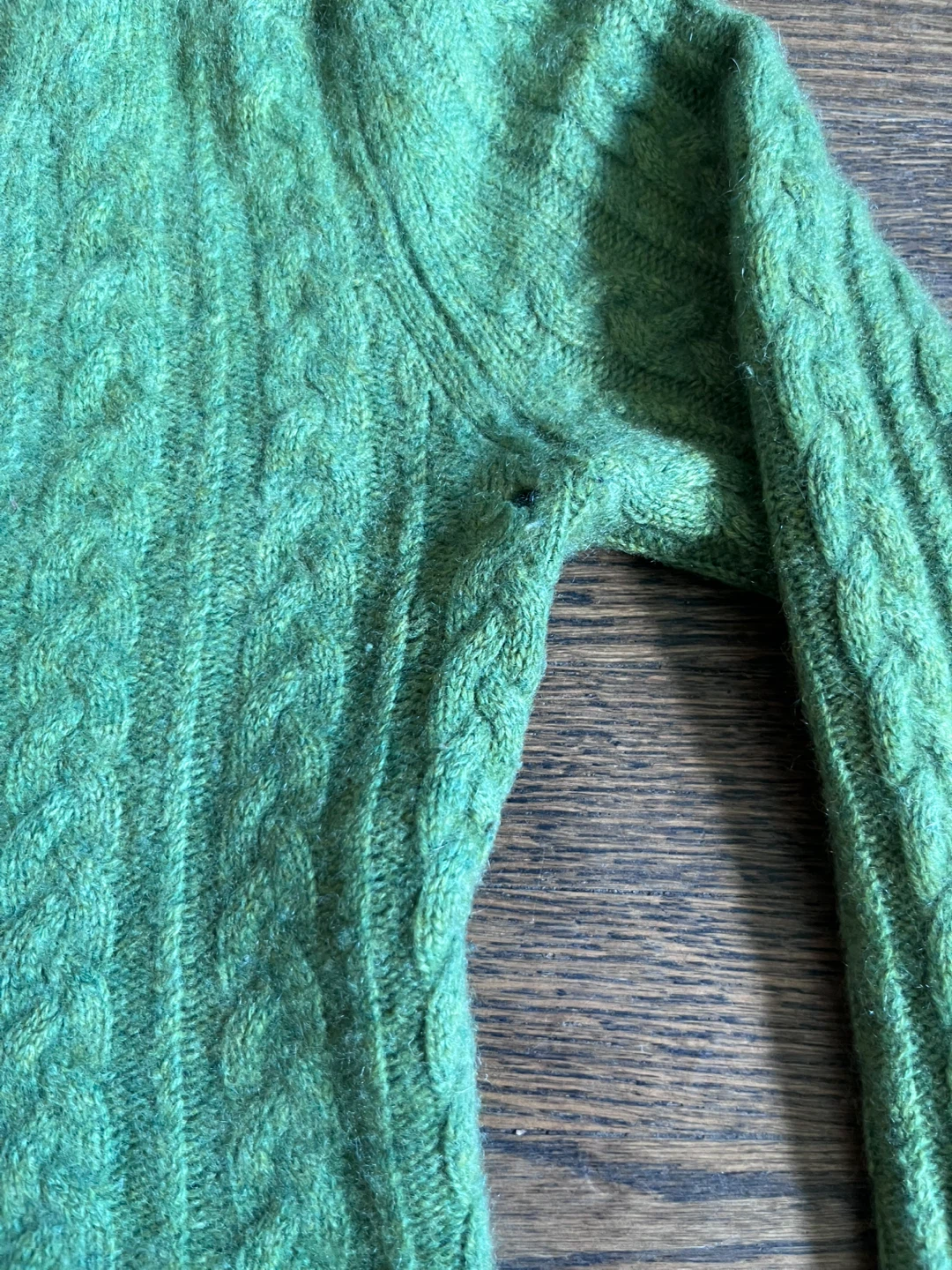 Green Cable Knit V-Neck Sweater - photo 3
