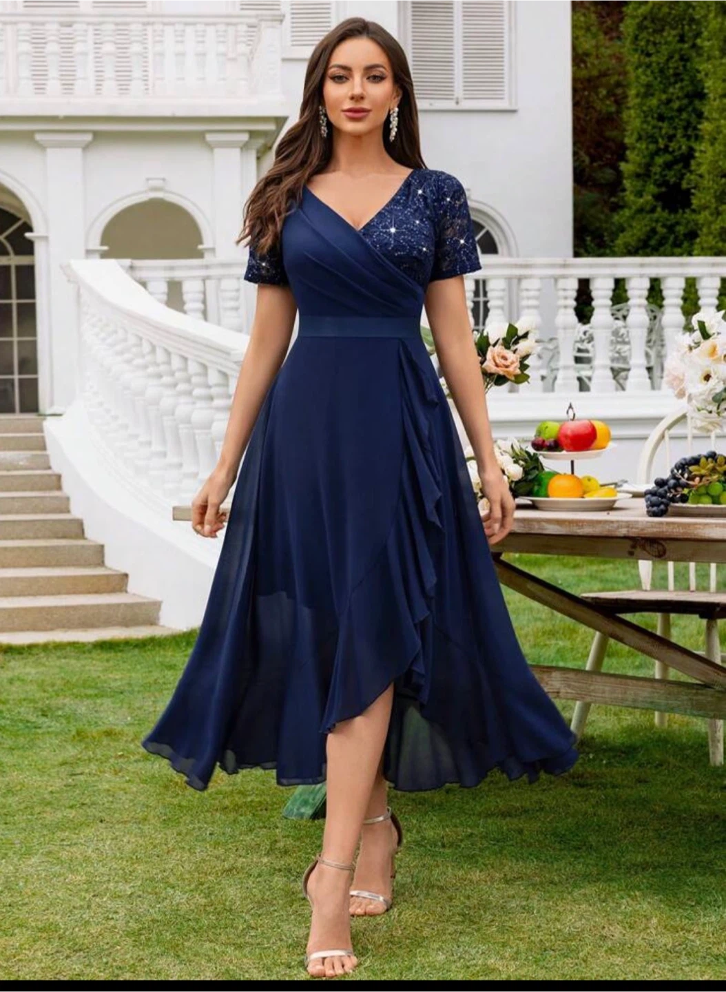XL 12 Navy blue lace midi cocktail wedding guest shower dress