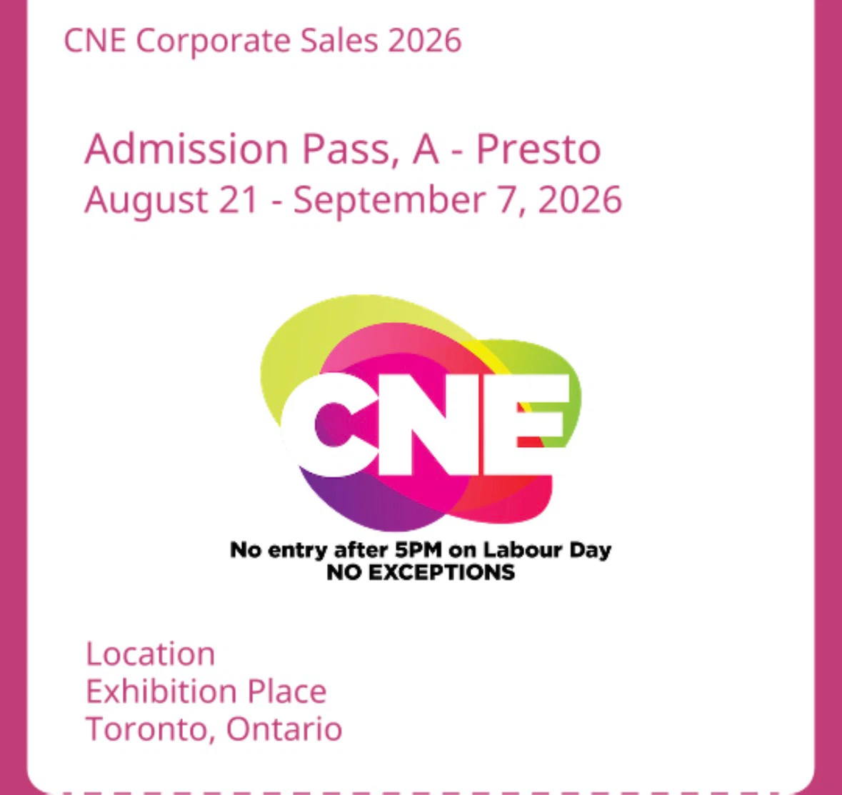 🎡 2 CNE Tickets for Sale – Canadian National Exhibition