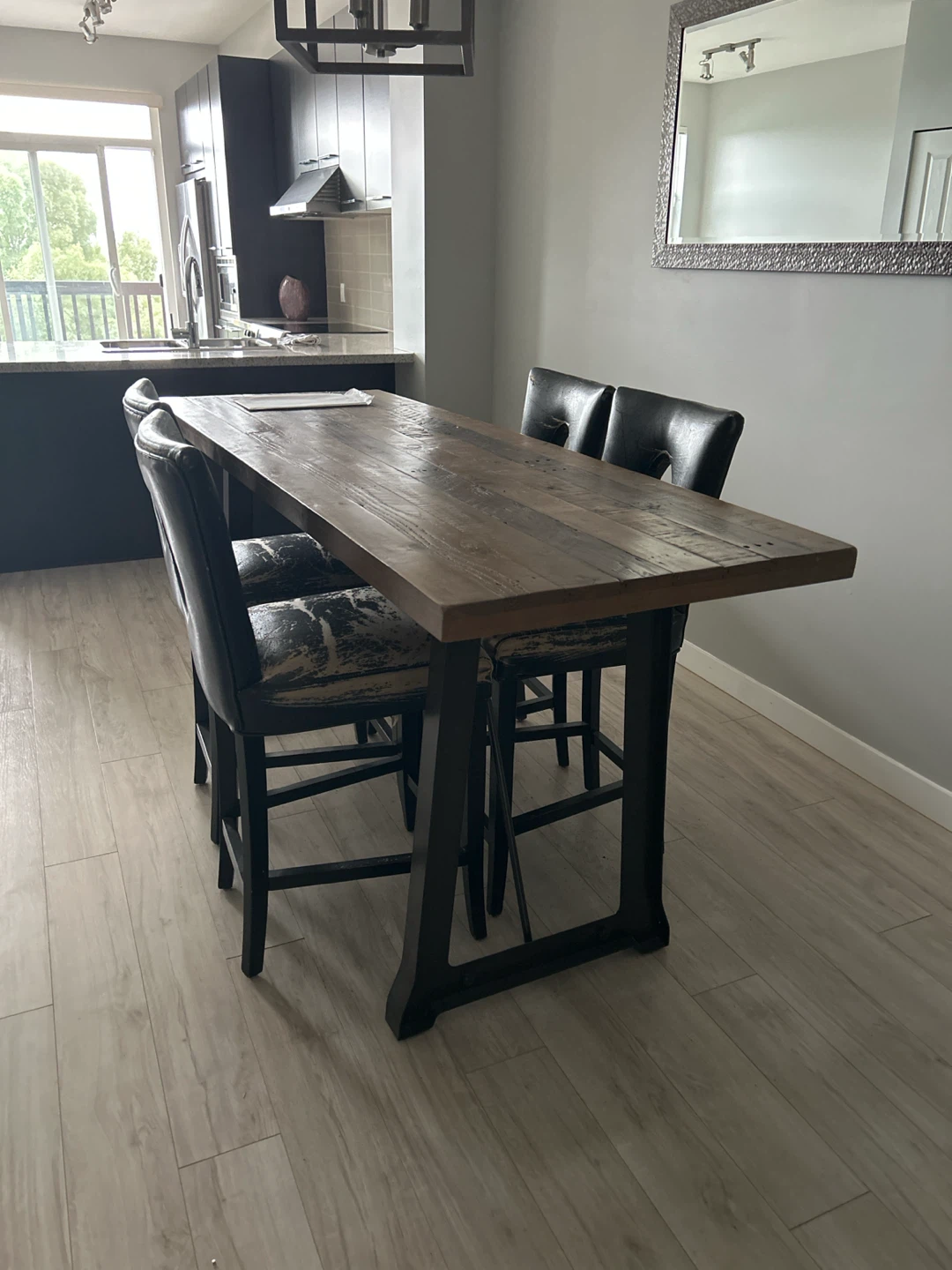 Rustic Wood High-Top Dining Table and 4 Chairs
