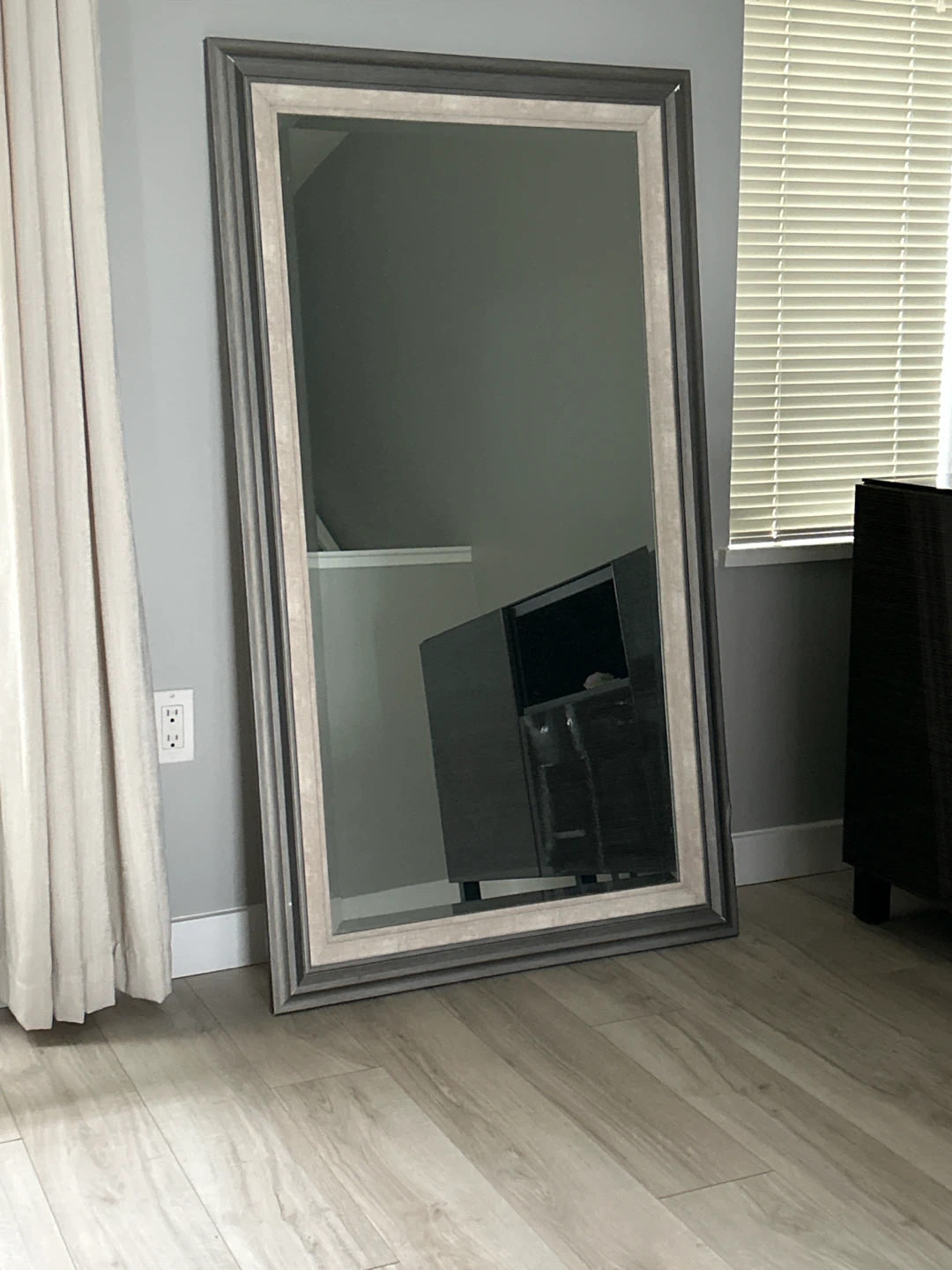 Large Floor Mirror with Grey and Beige Frame