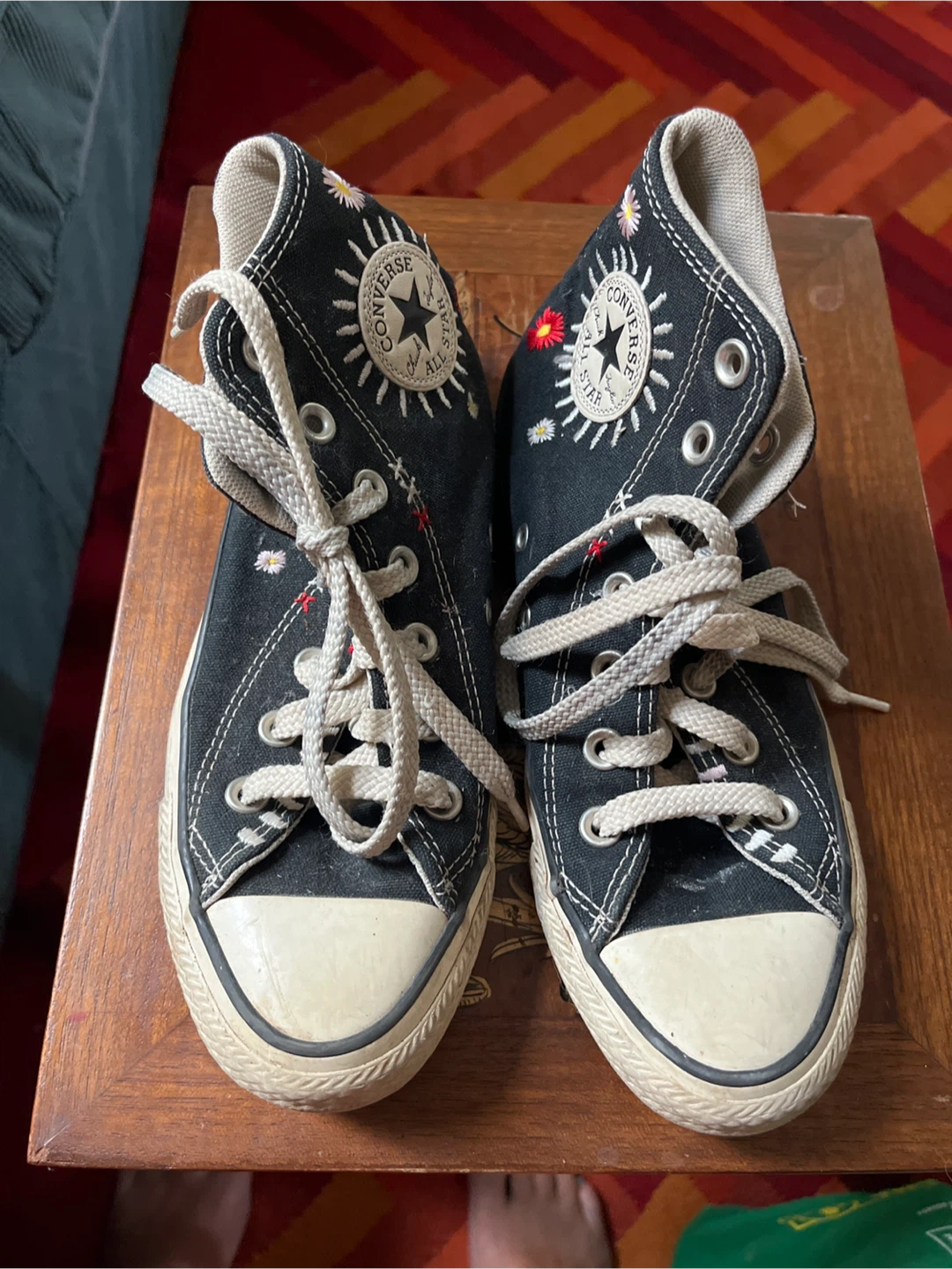 Kids Converse High Top Sneakers - Black Floral Embroidery - photo 2