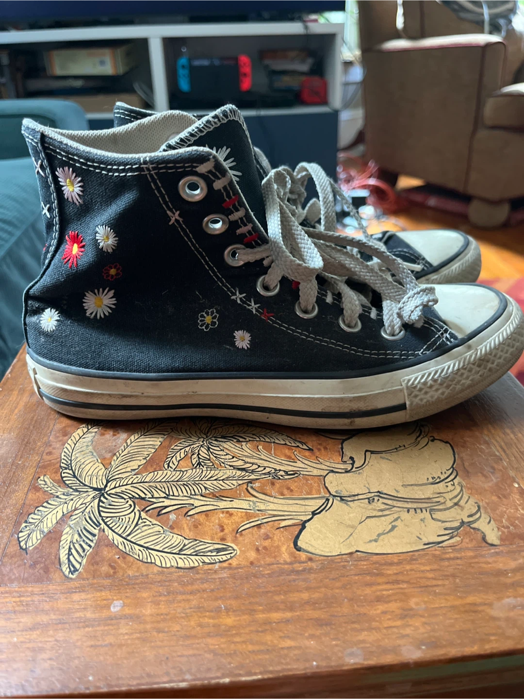 Kids Converse High Top Sneakers - Black Floral Embroidery - photo 3