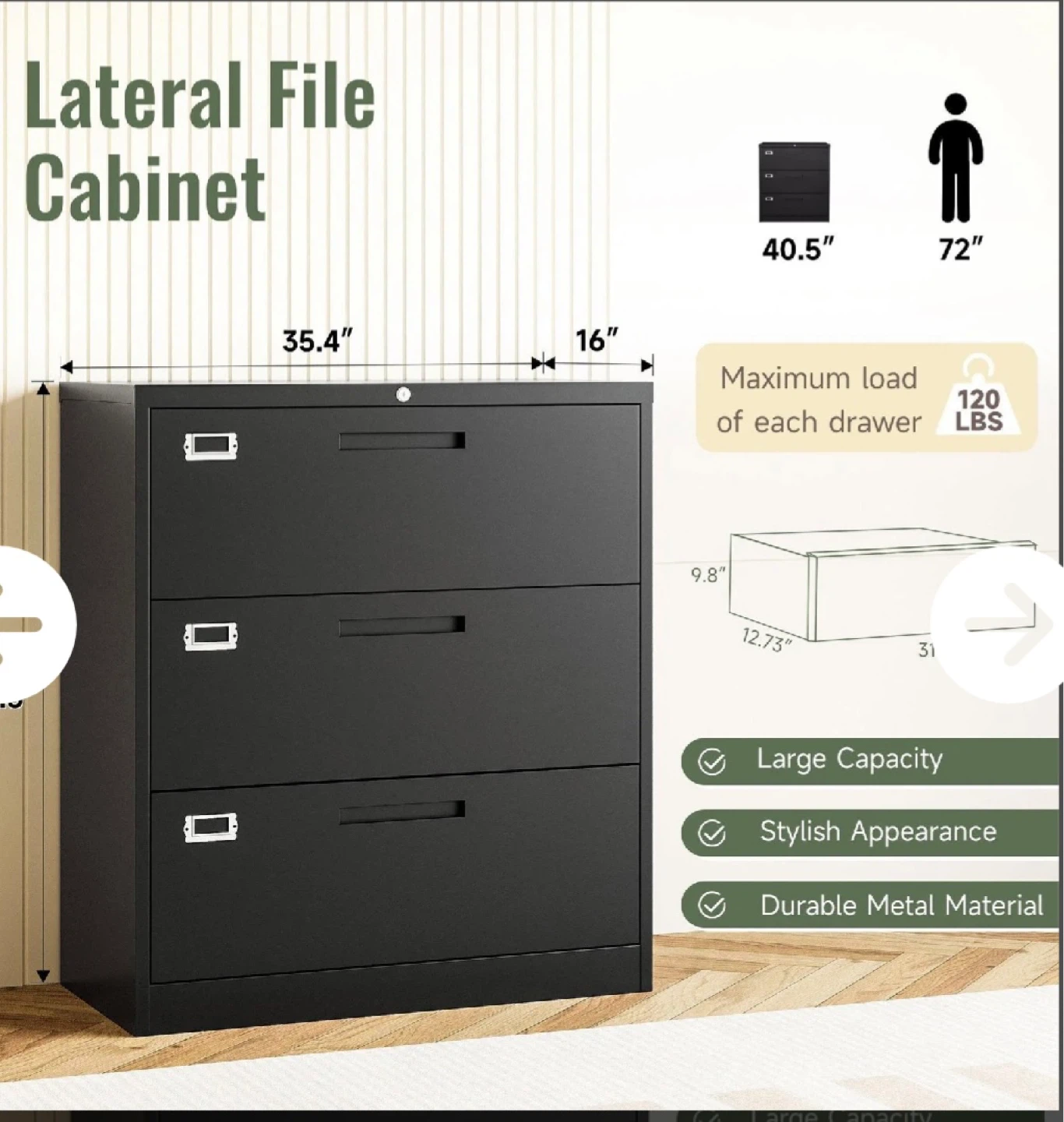3-Drawer Lateral File Cabinet