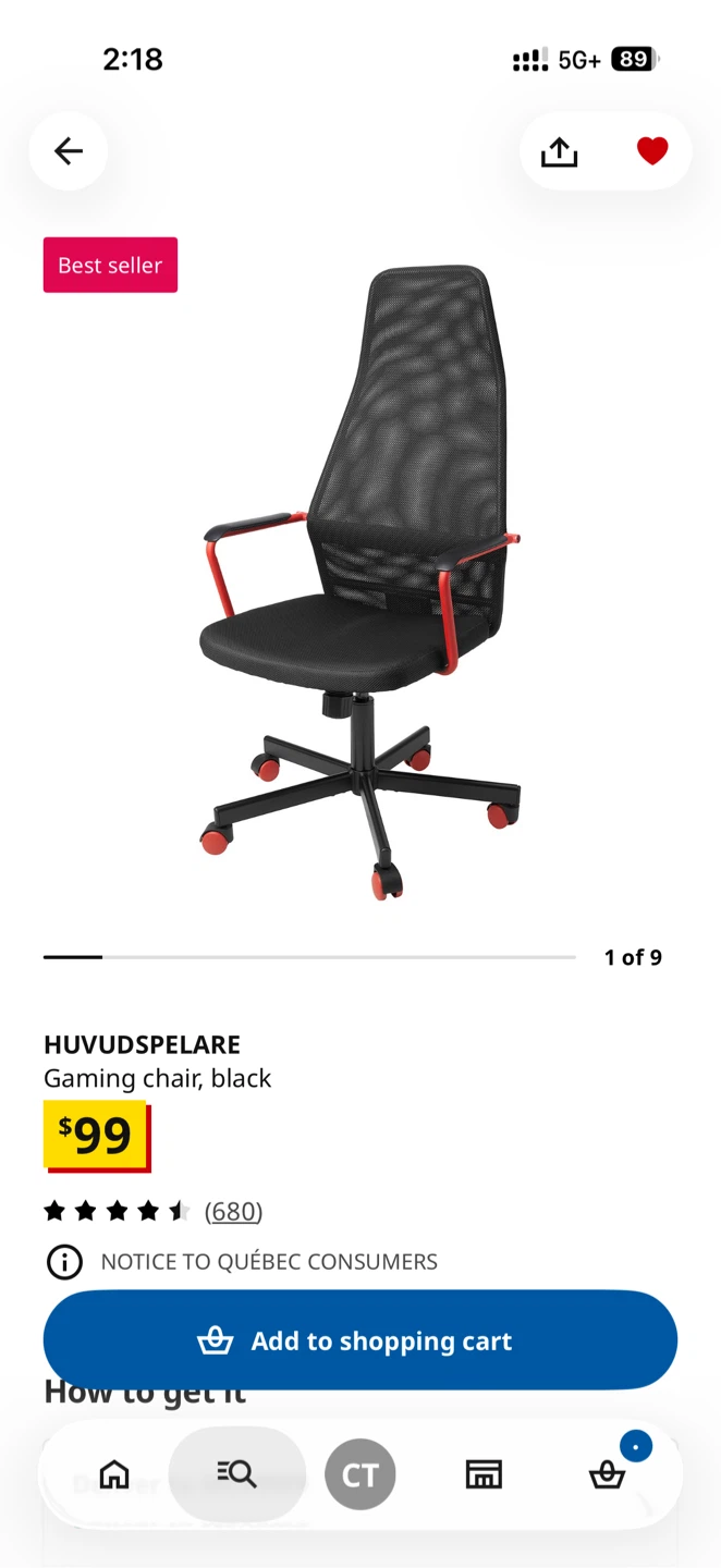 IKEA HUVUDSPELARE Gaming Chair, Black