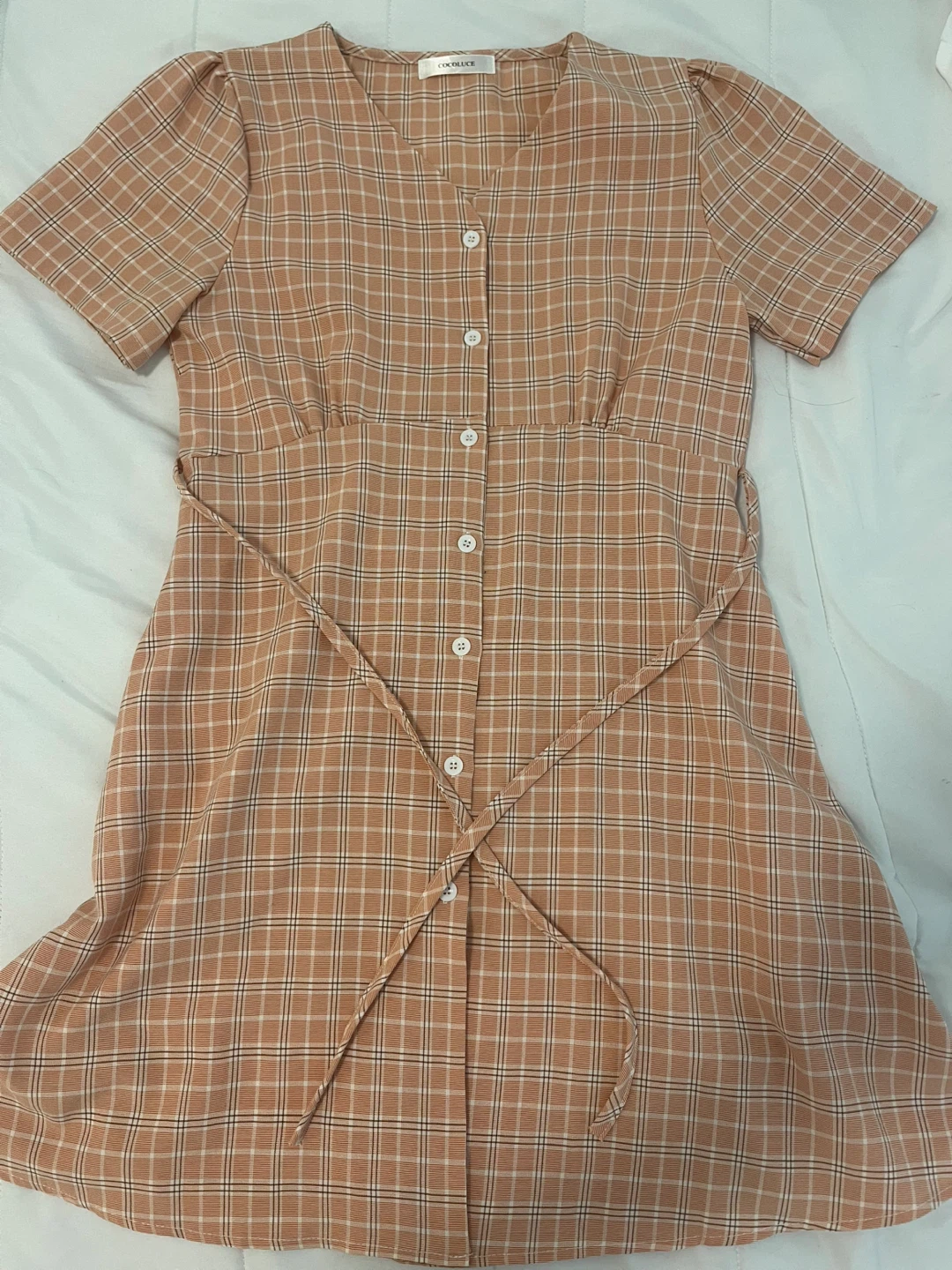Women's Plaid Button-Front Dress with Tie Belt