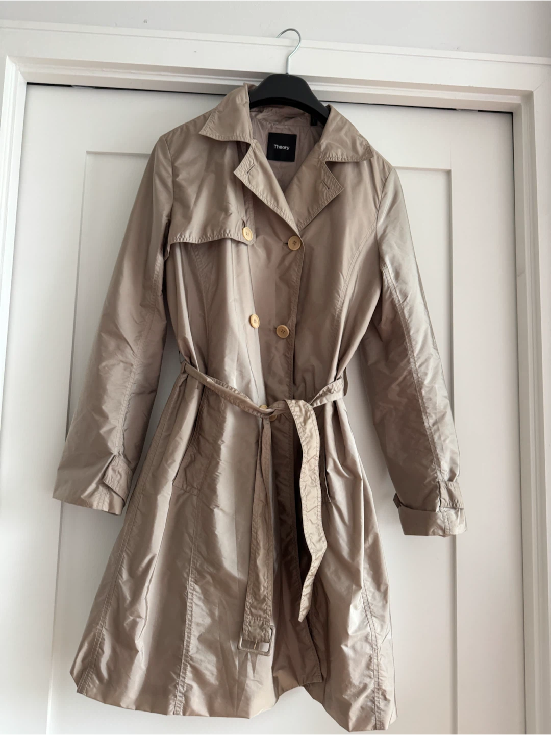 THEORY TRENCH COAT Light Beige Classy M L Like New paid $400+