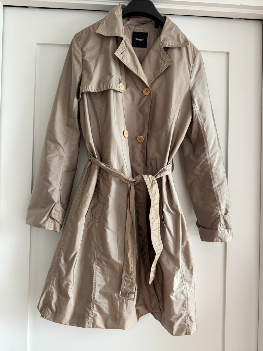 THEORY TRENCH COAT Light Beige Classy M L Like New paid $400+ - photo 2
