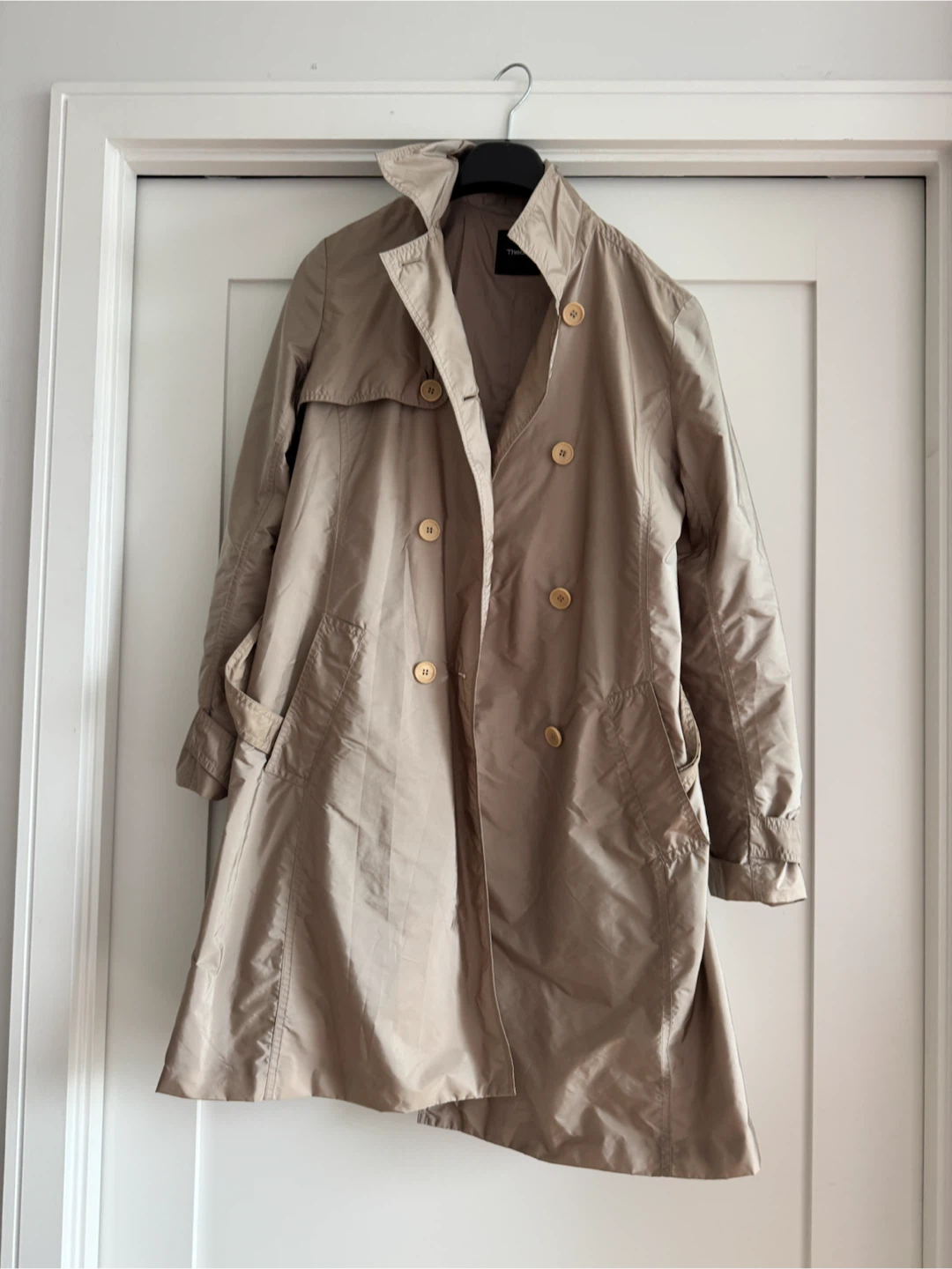 THEORY TRENCH COAT Light Beige Classy M L Like New paid $400+ - photo 3
