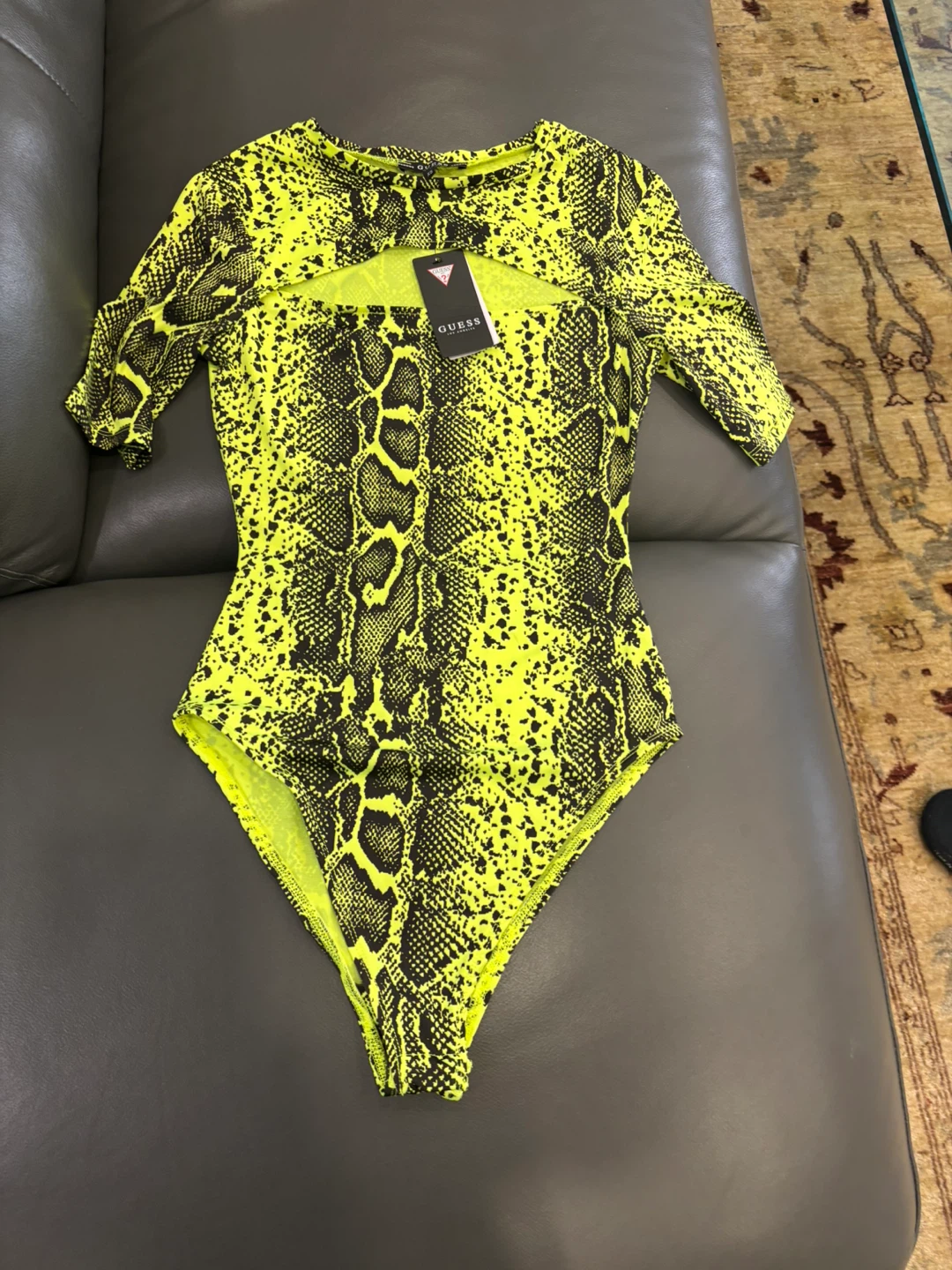 Guess Neon Snake Print Cutout Bodysuit