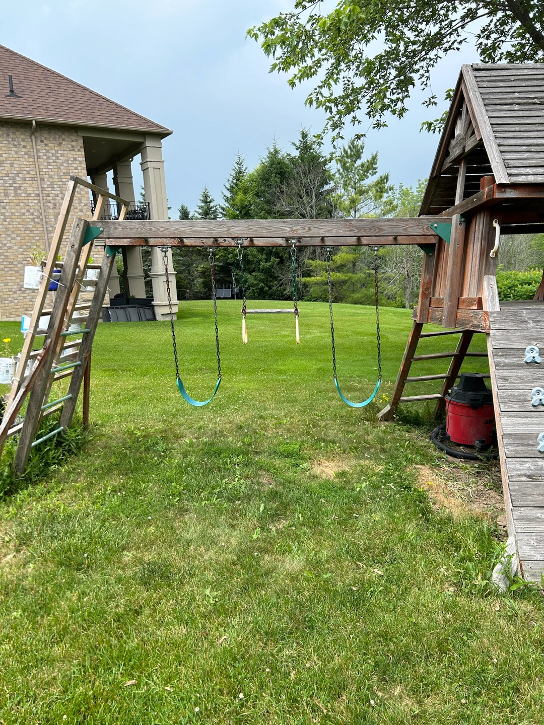 Children wood swing set , slide and fort - photo 2