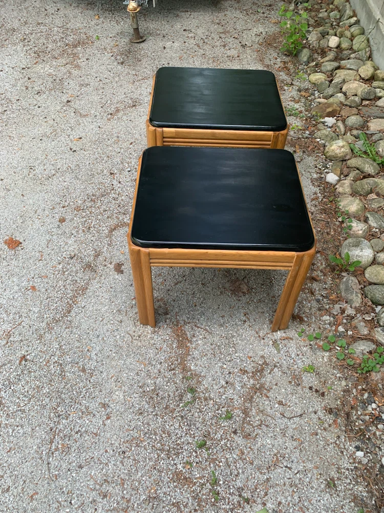 Set of Two Vintage Rattan Side Tables