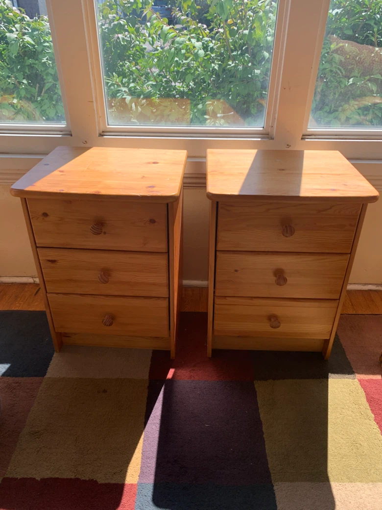 X2 Pine Wood Nightstand / End Table with 3 drawers