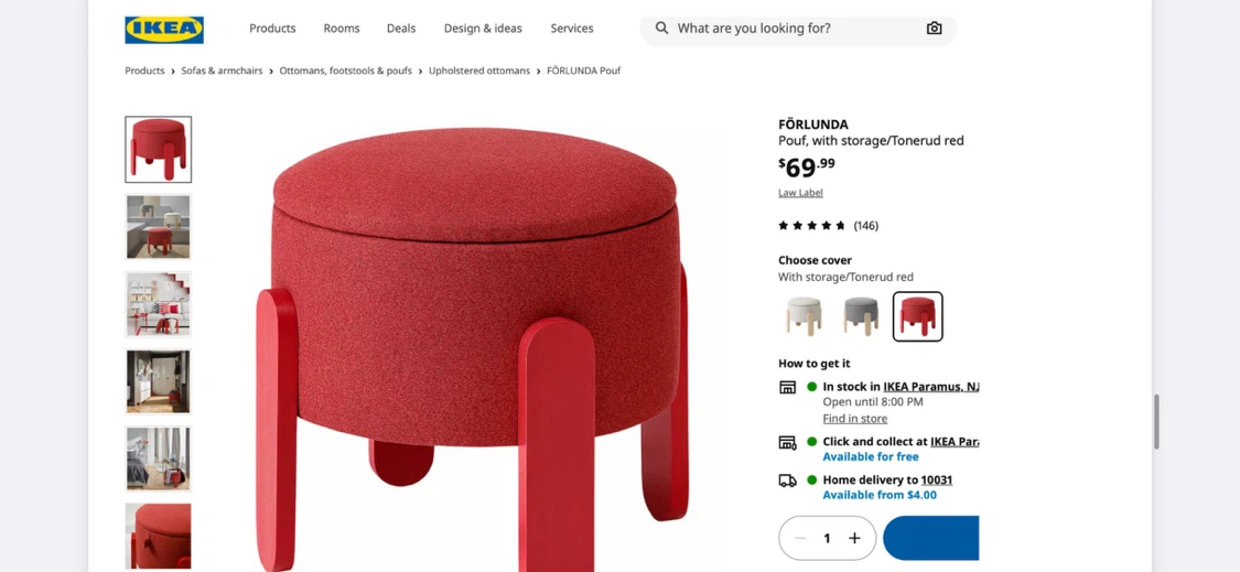 IKEA FÖRLUNDA Storage Pouf - Red - photo 3