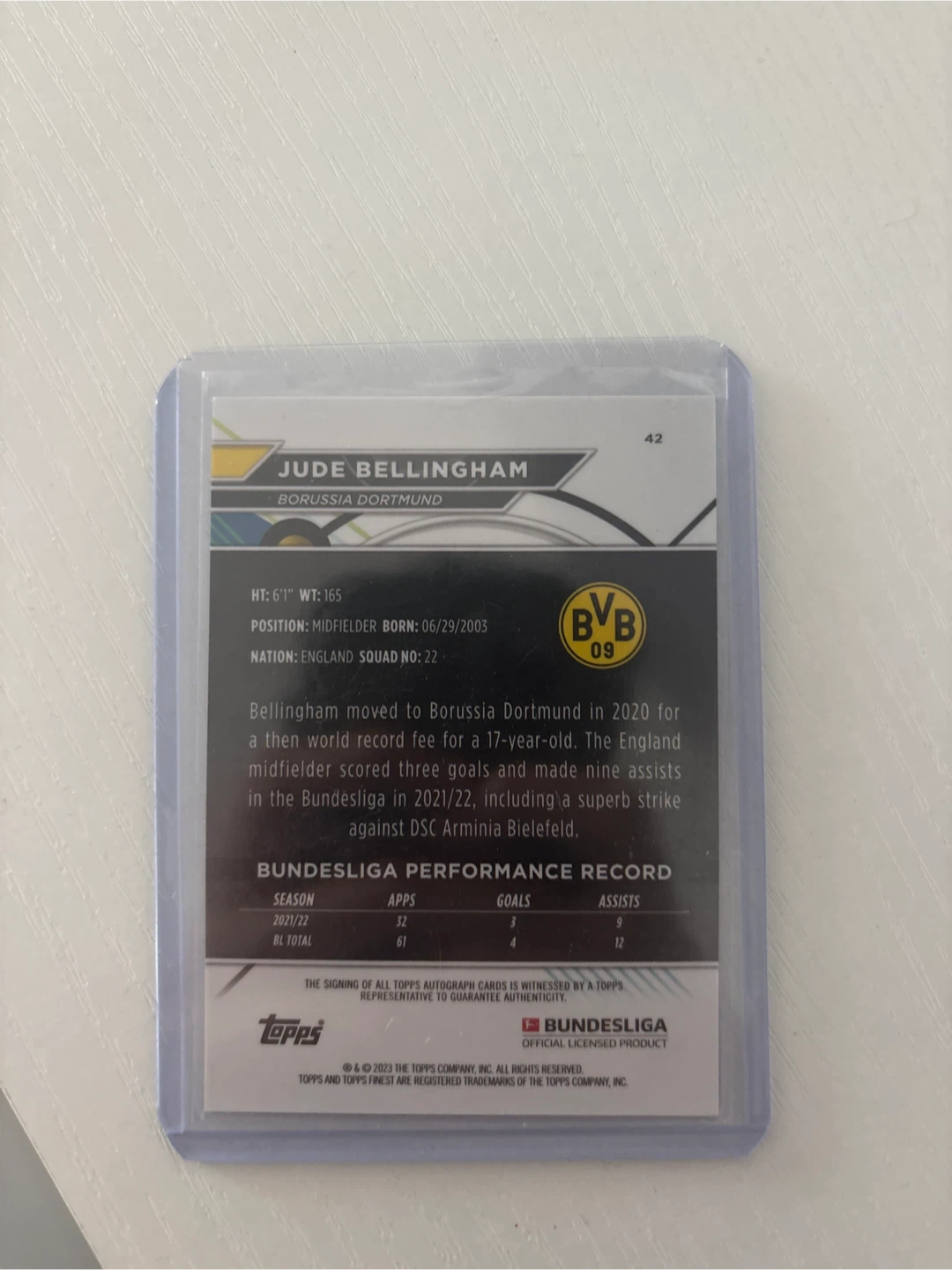 2022-23 Topps Finest Bundesliga Jude Bellingham Refractor Auto - photo 2