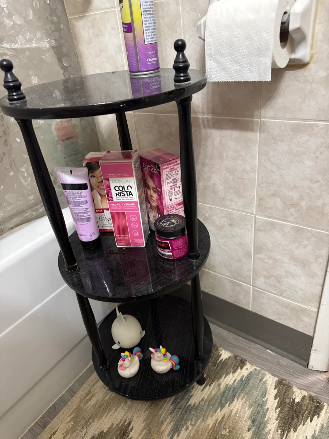 Black 3-Tier Round Side Table