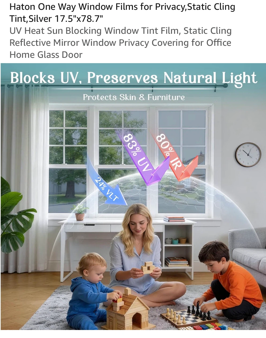 Haton One Way Window Films Static Cling Tint Silver 17.5"x78.7" - photo 3