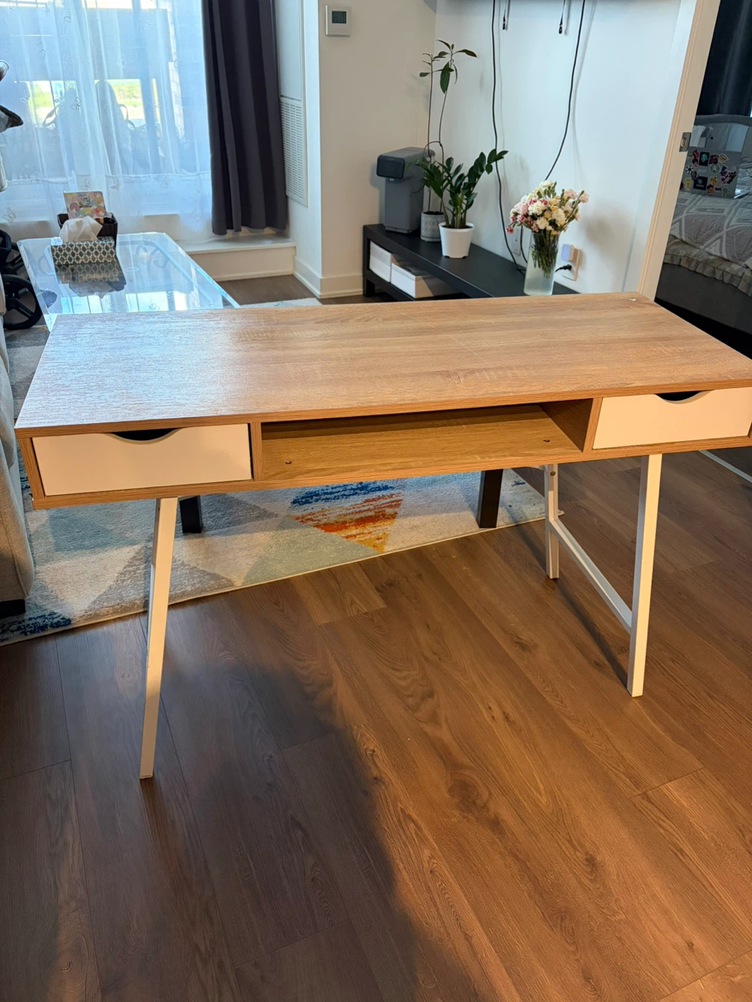 Wood Grain Desk with Two Drawers