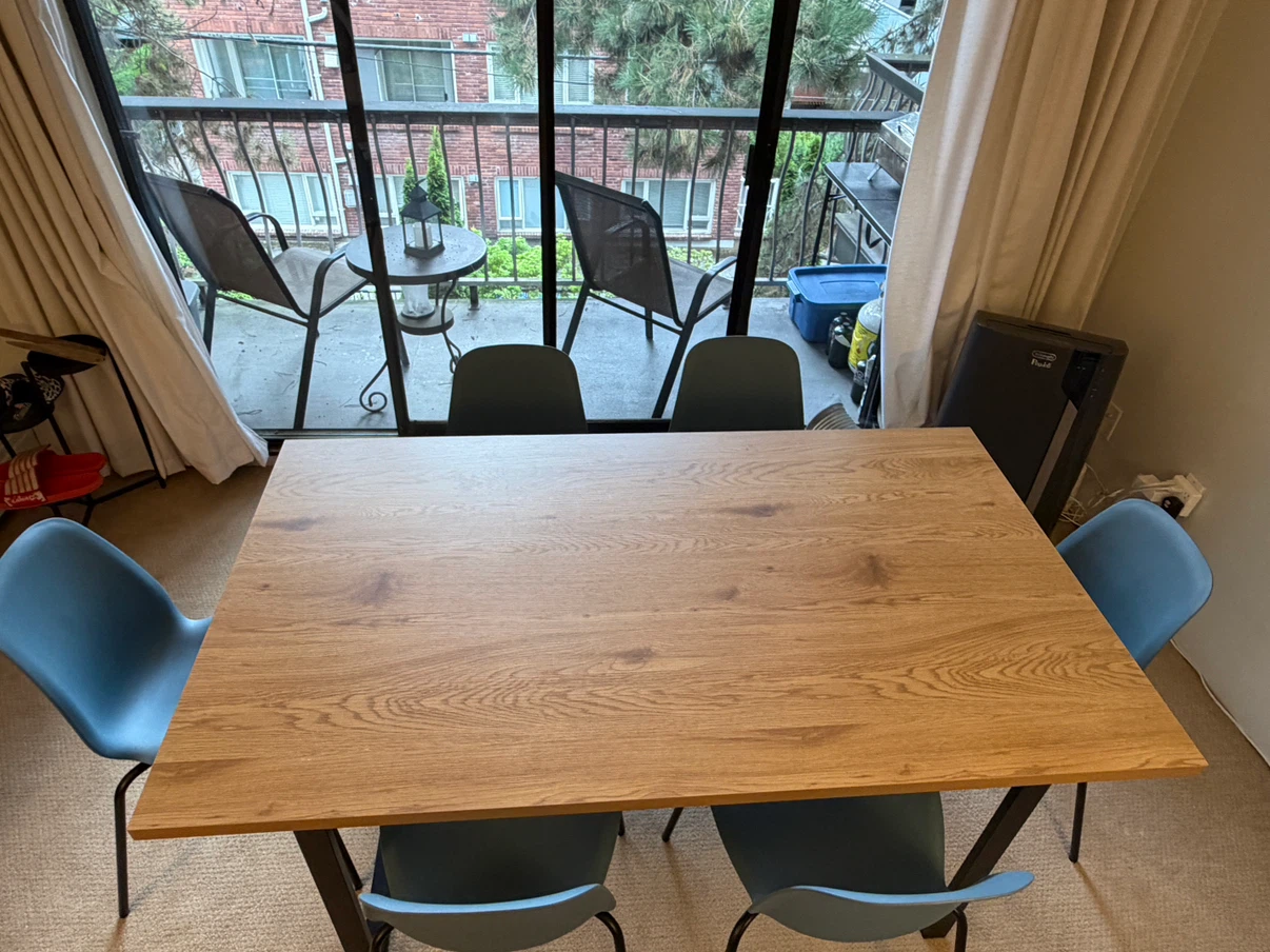 Wooden Dining Table with Metal Legs, sold with 6 chairs - photo 2