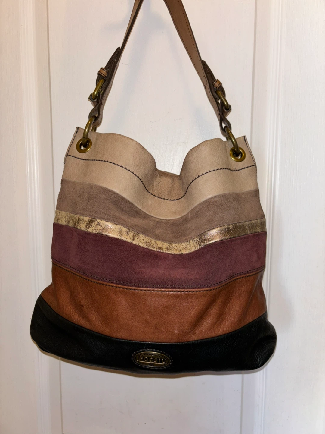 Fossil Striped Leather Shoulder Bag