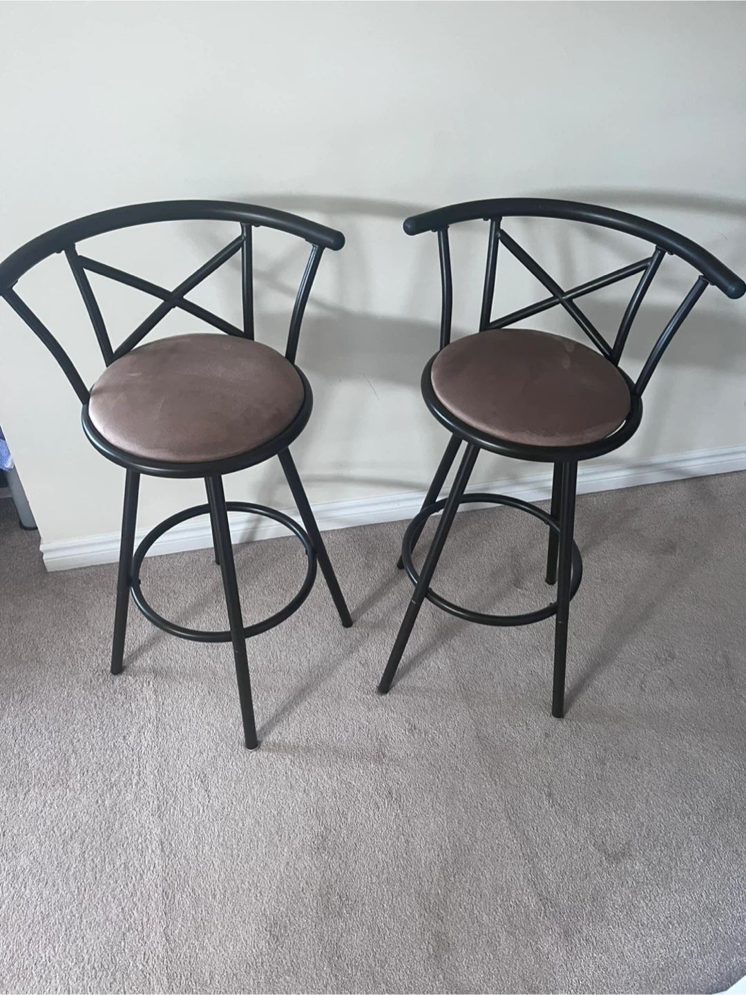 Two Swivel Bar Stools with Brown Cushions - photo 2