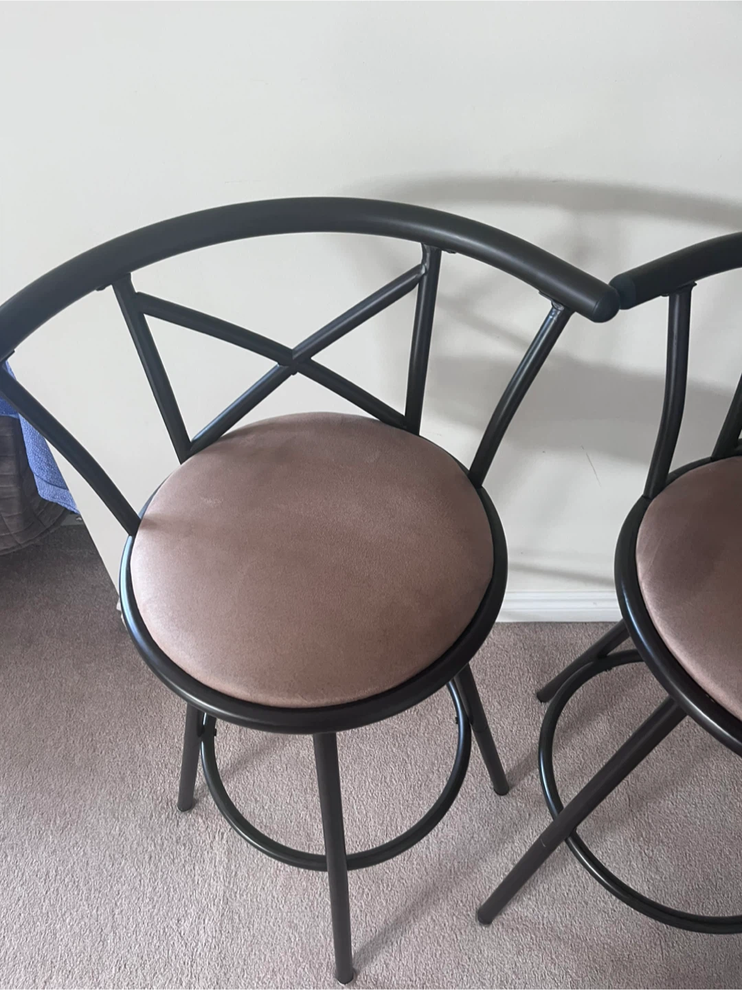 Two Swivel Bar Stools with Brown Cushions - photo 3