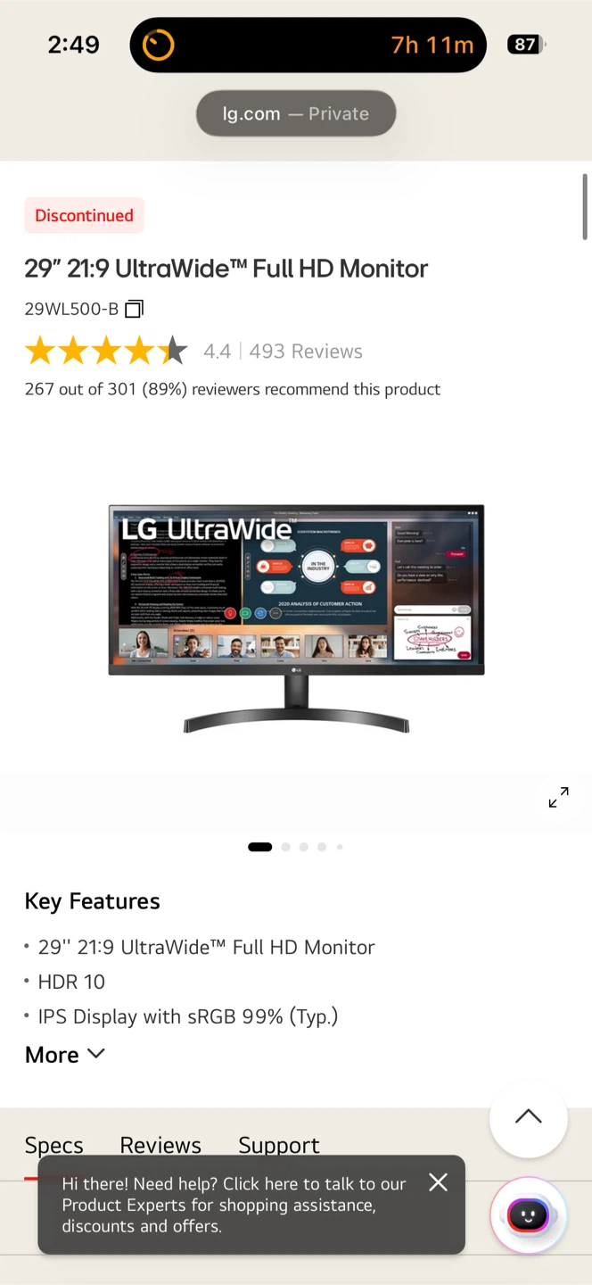 LG 29-inch 21:9 UltraWide Full HD Monitor 29WL500-B
