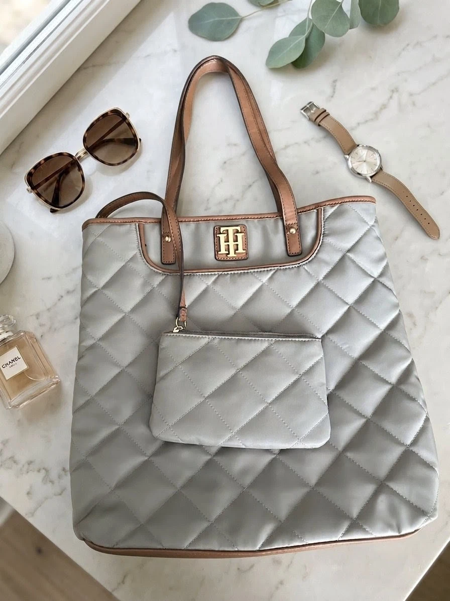 Tommy Hilfiger Quilted Tote Bag with Pouch (Best Offer)