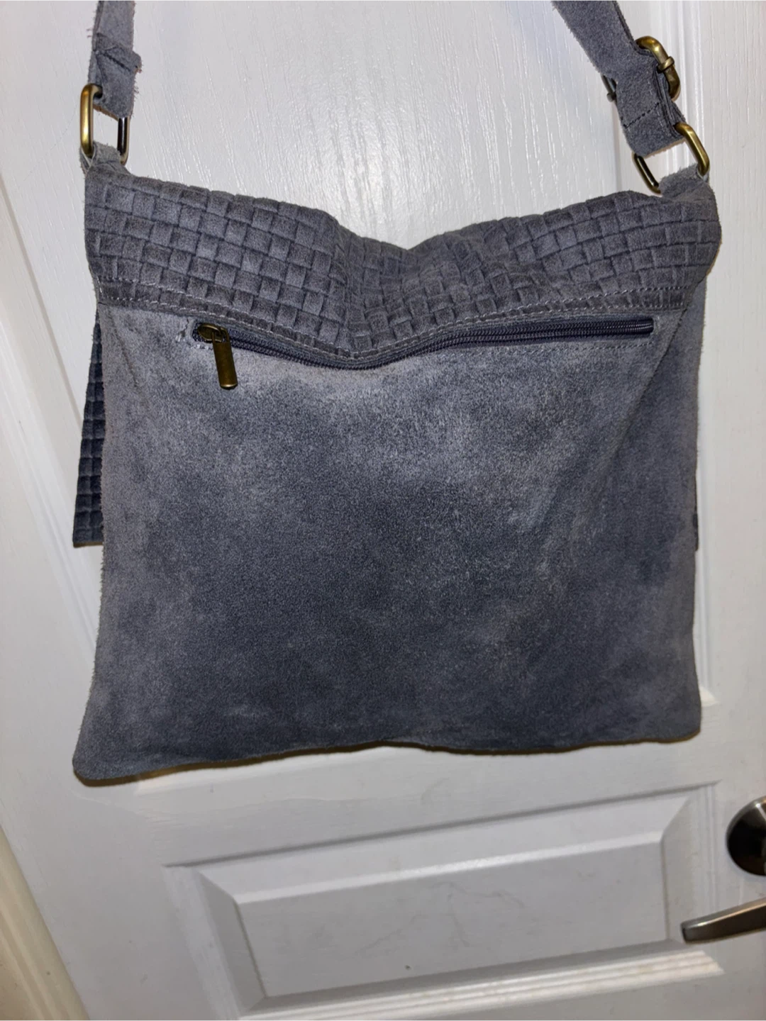 Grey Suede Woven Crossbody Bag - photo 3