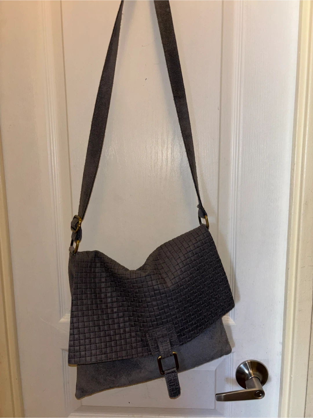 Grey Suede Woven Crossbody Bag - photo 4