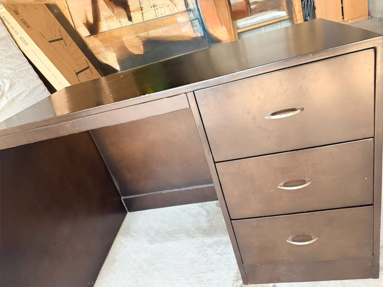 Dark Brown Wood Desk with 3 Drawers