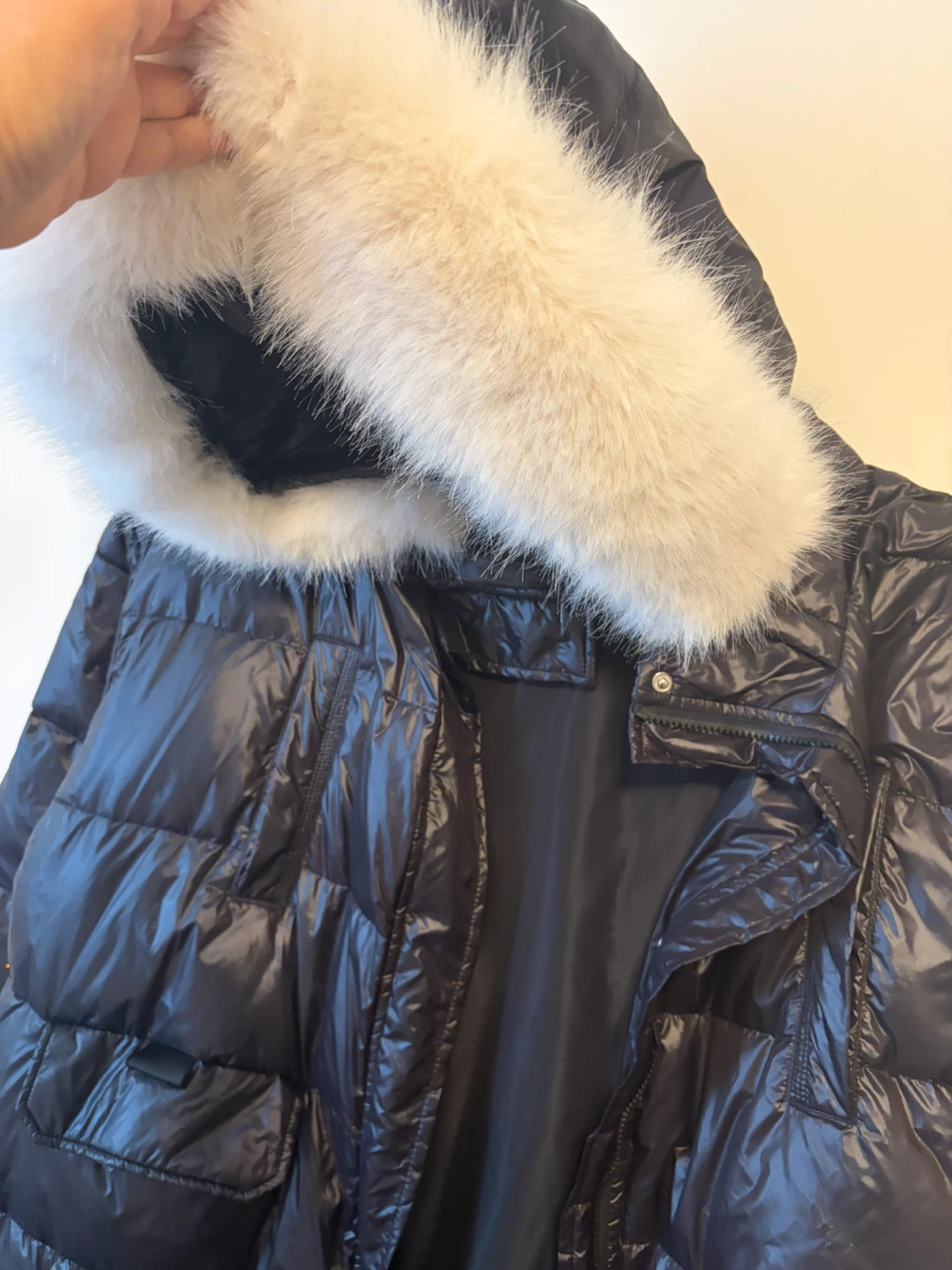 Black Long Puffer Coat with Faux Fur Hood - photo 2