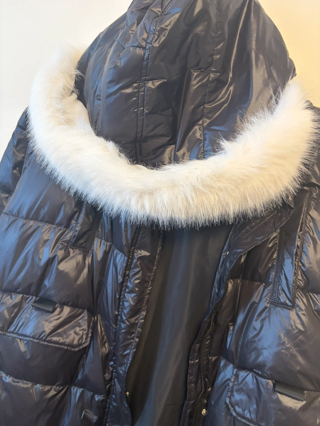 Black Long Puffer Coat with Faux Fur Hood - photo 4
