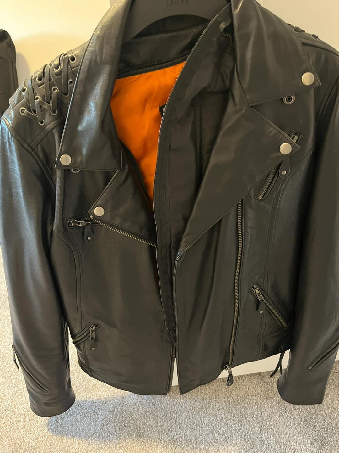 GOGI CLASSIC Black Leather Jacket with Lace-Up Detail