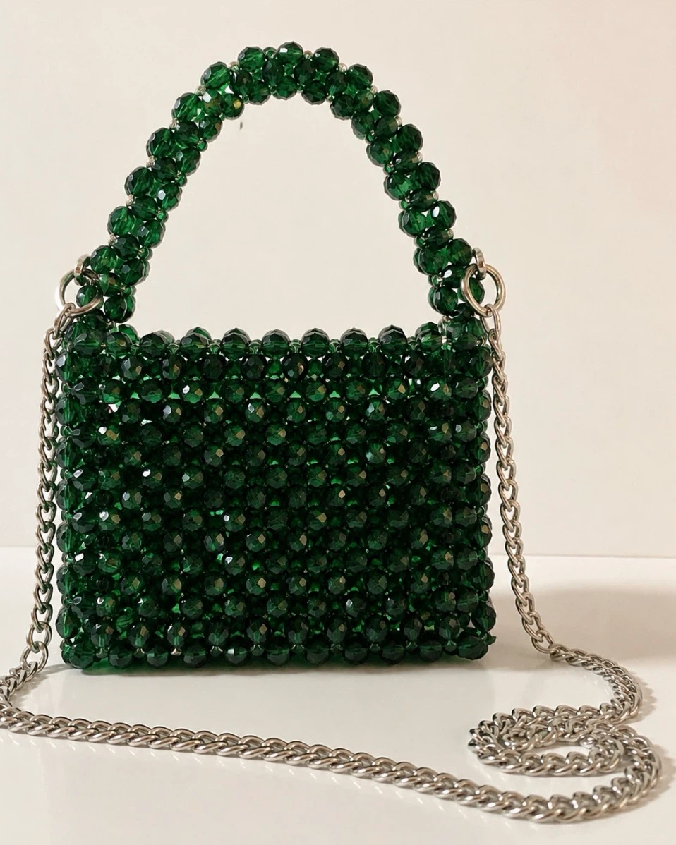 Handmade Emerald Green Beaded Crossbody Bag - photo 2