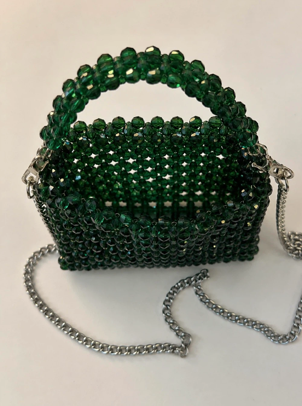Handmade Emerald Green Beaded Crossbody Bag - photo 3