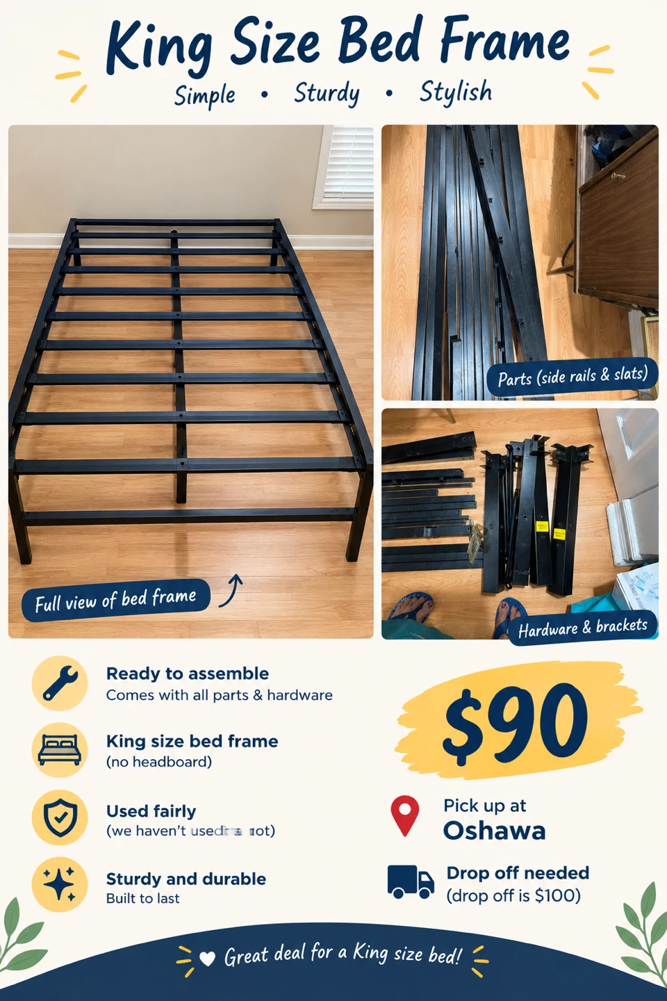 King Size Bed Frame (No Headboard)