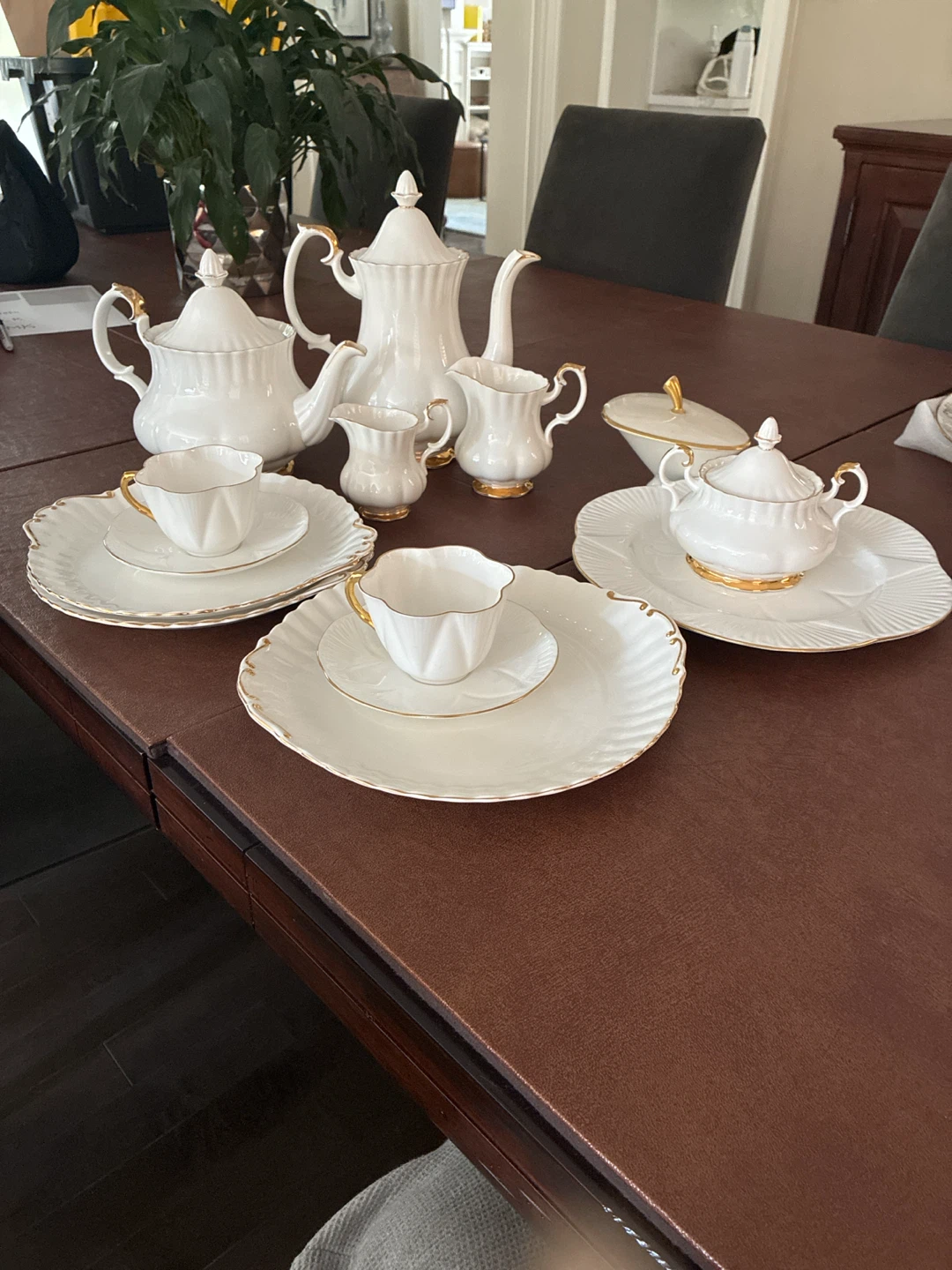 Elegant White and Gold Porcelain Tea Set